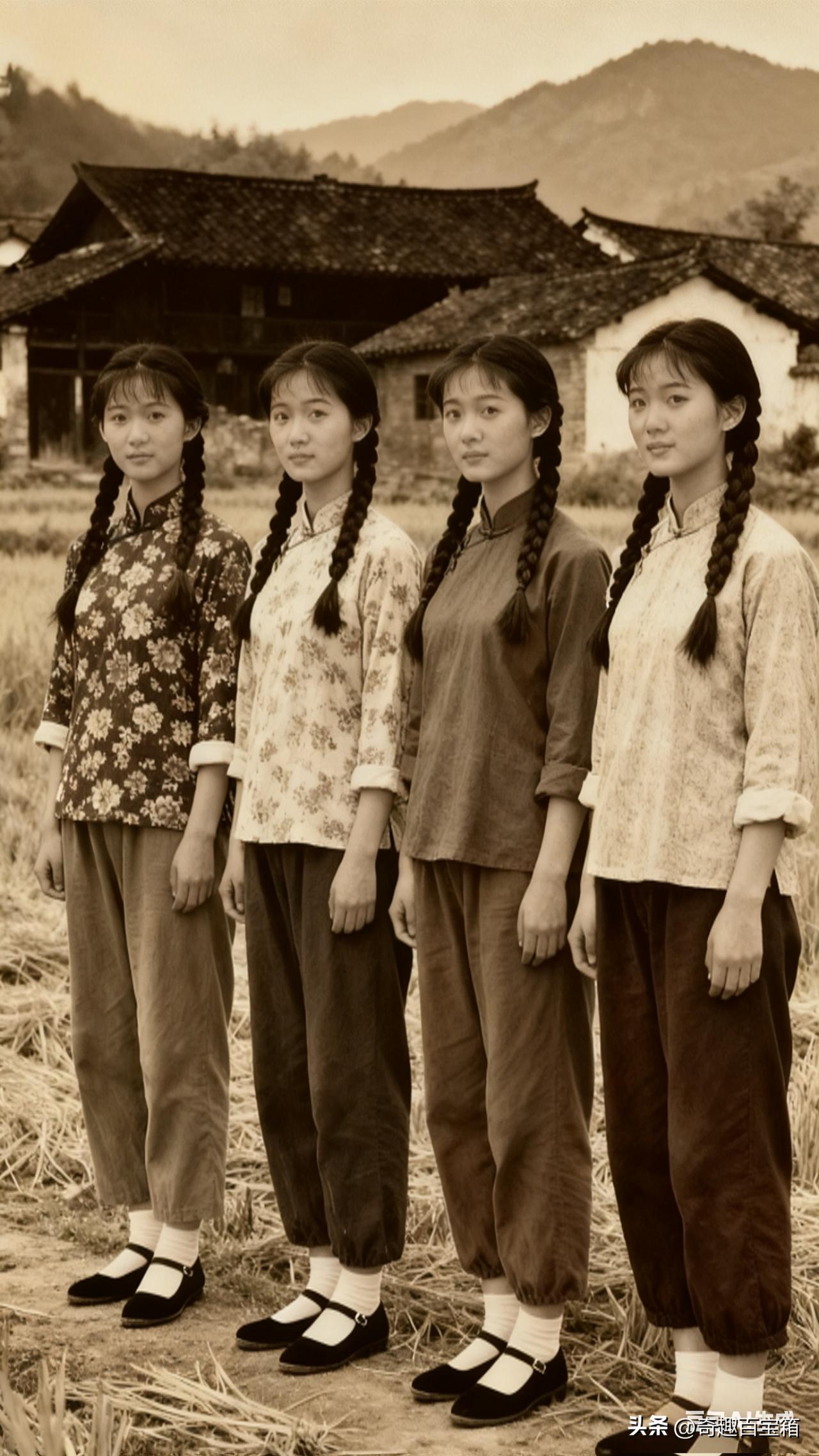 这四姐妹的装扮，一看就是“爸妈青春年代”！你猜是哪十年？美女人像群 四姊妹合影 