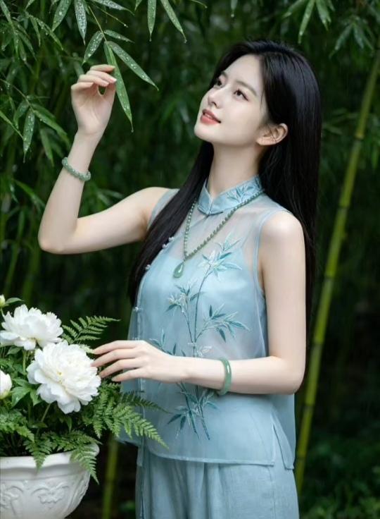 在竹林间，轻抚绿叶，感受自然的宁静与美好。