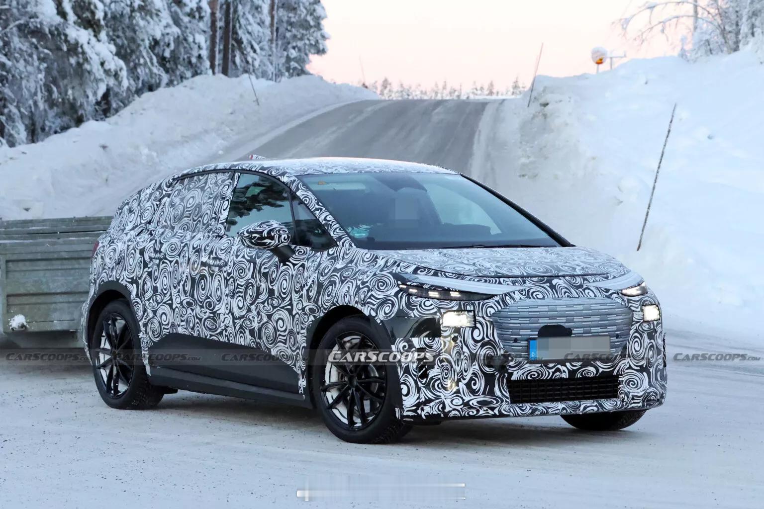 MEB平台的奥迪A2 e-tron的内饰被拍到了，可以看到奥迪家统一的曲面大横屏