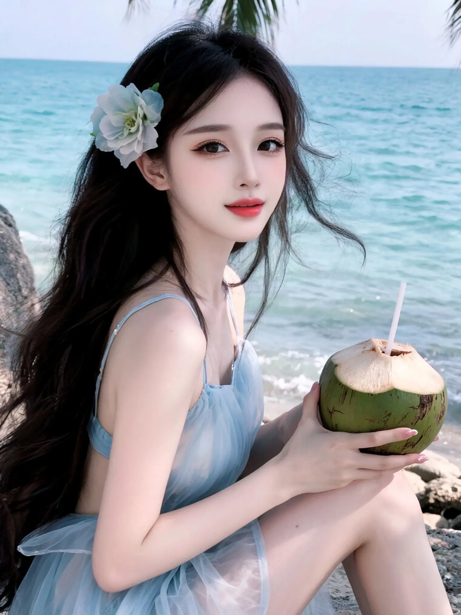 海边的清冷温柔 清纯美女治愈系 海边纯欲穿搭 海边白衣美女 海边清甜风