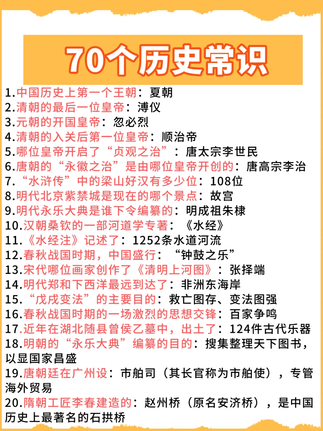 答应我直接背！70个历史文化常识汇总
