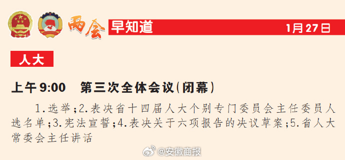 #筑梦新时代共绘新图景##聚焦2024安徽省两会# 【两会早知道（1月27日）】