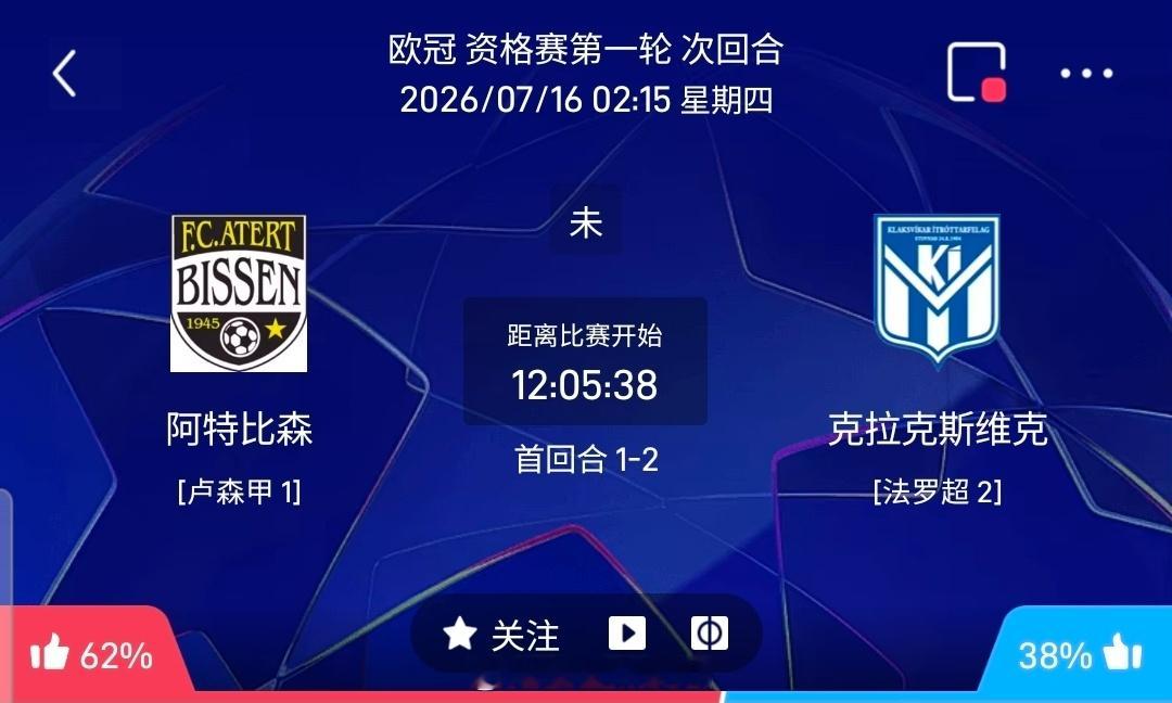 【足球】周三201欧冠方向：阿特比森vs克拉斯维克欧冠：阿特比森VS克拉斯维克时