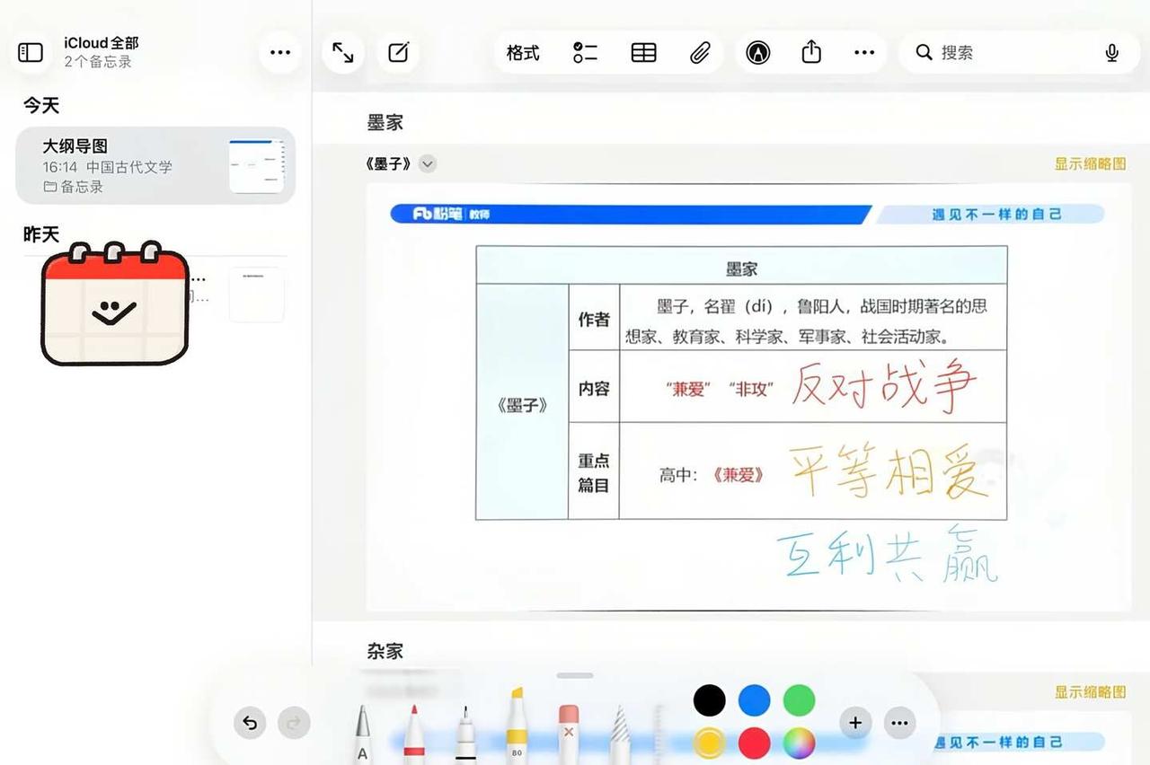 iPad备忘录还是太权威了
可以插入扫描文档，在ppt上做笔记，字多添加文本框，