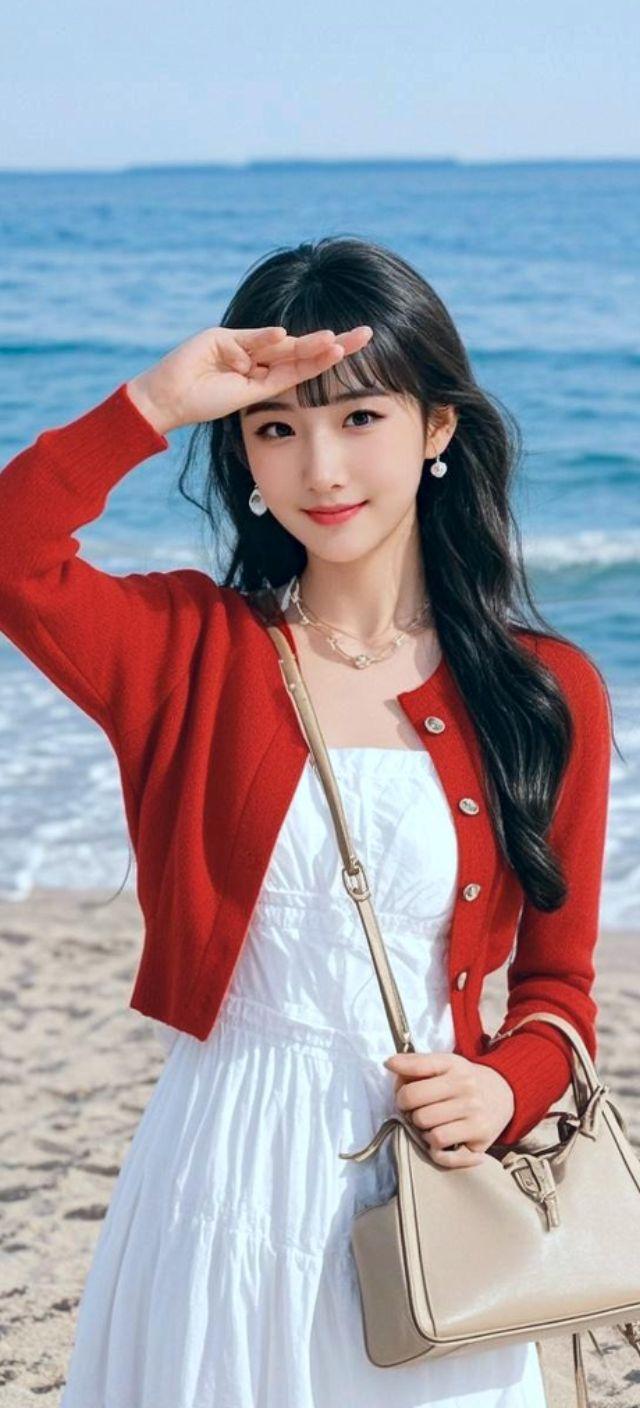 AI红衣白裙的海风