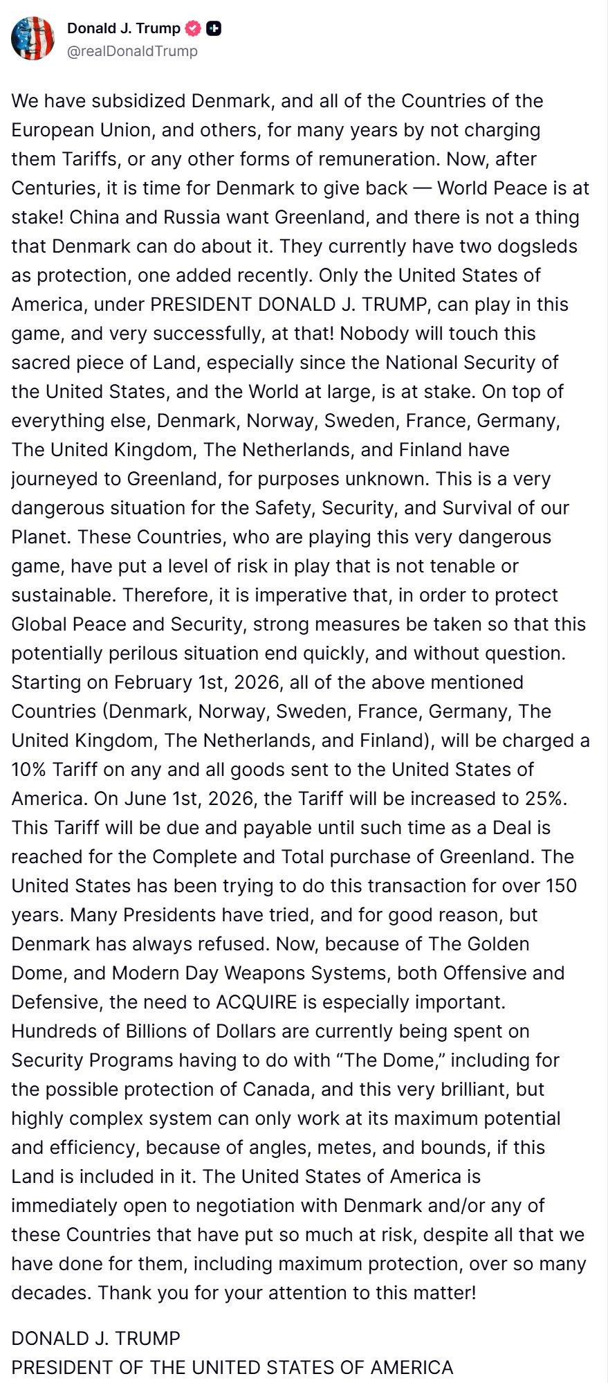 特朗普又挥舞关税大棒了，这次敲打的是美国的铁杆八盟友：丹麦、挪威、瑞典、法国、德