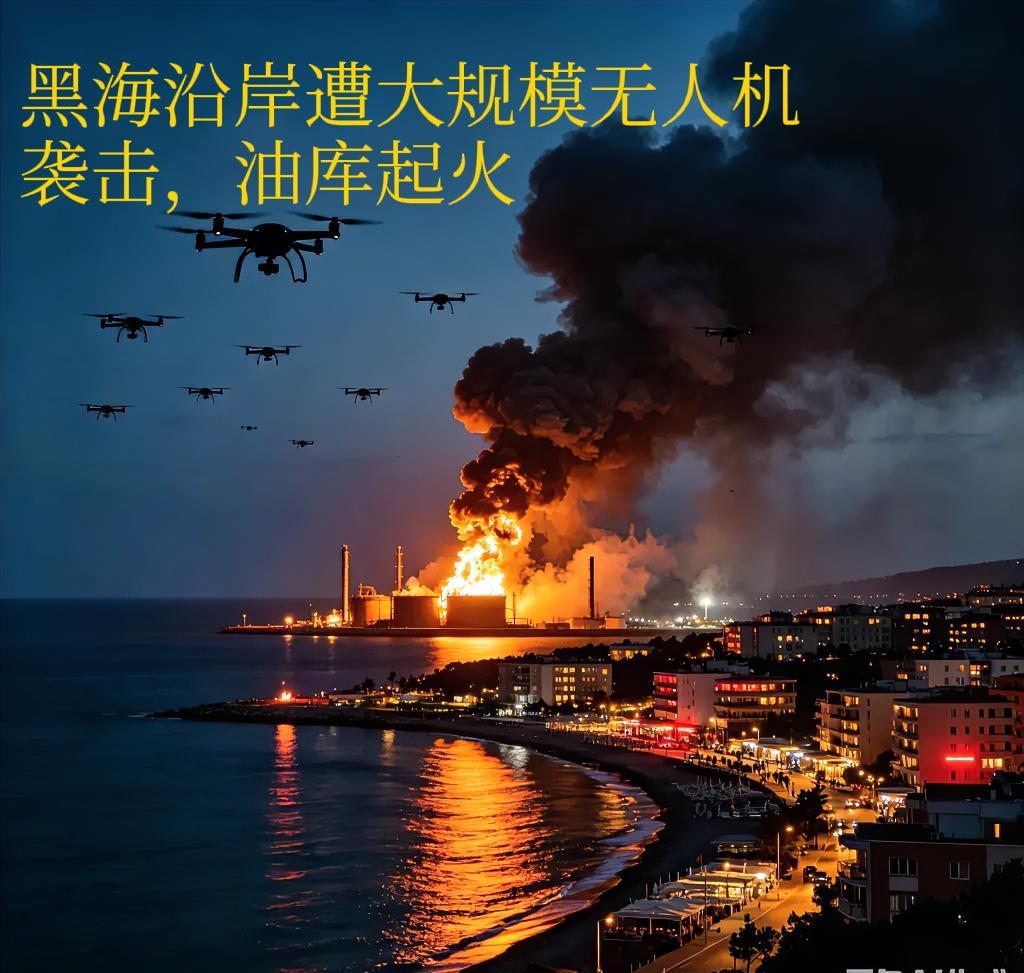 黑海沿岸突发大规模无人机袭击，油库起火，平静的度假城市响起警报
 
黑海沿岸的索