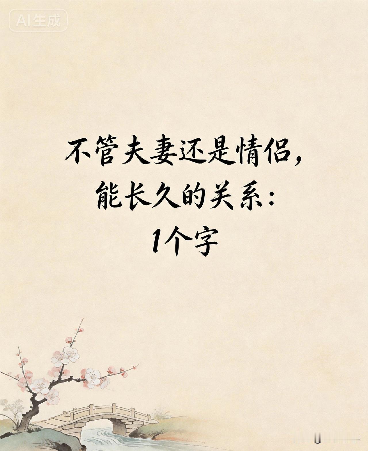 不管夫妻还是情侣，能长久的关系：1个字

你有没有发现，身边那些白头偕老的夫妻，