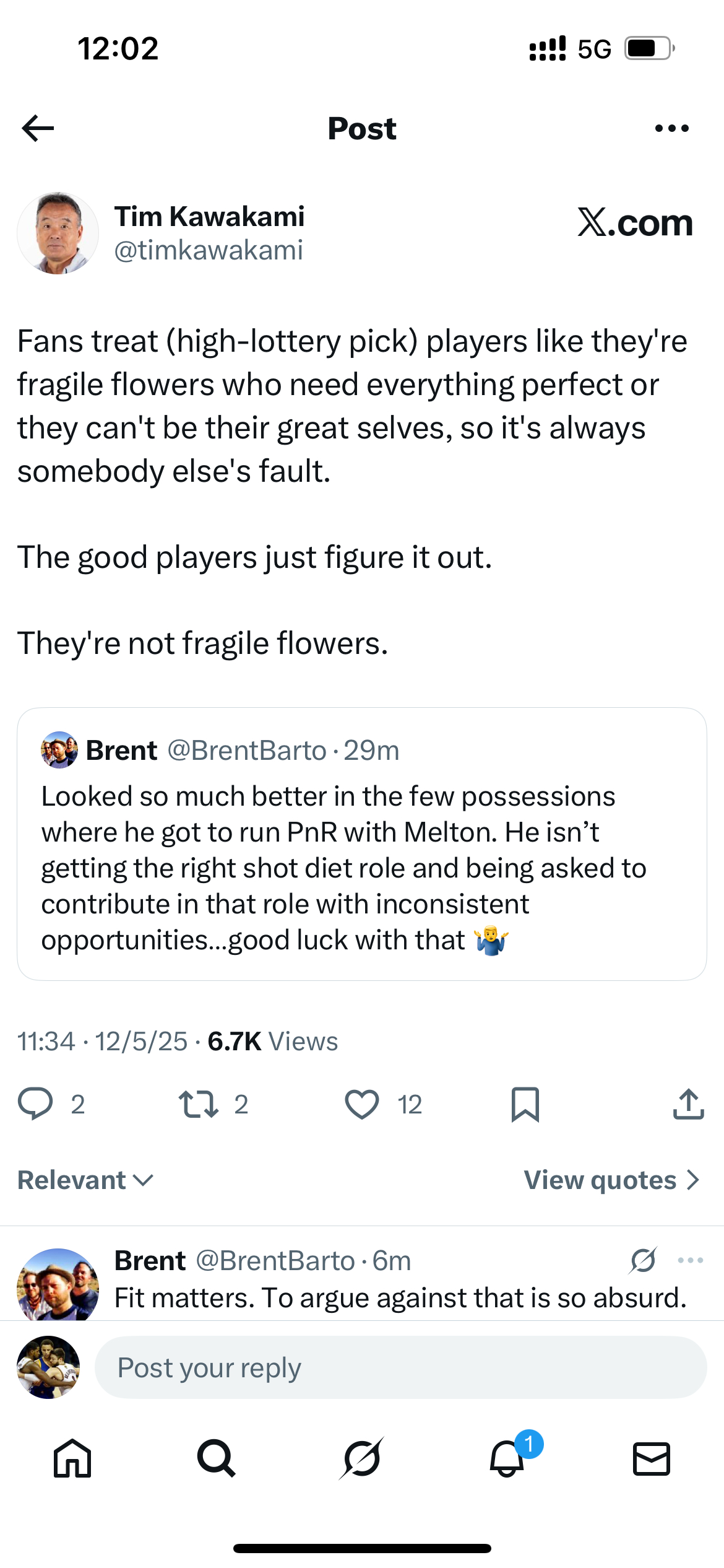 Tim这段话说到我心里了：球迷总把（高顺位新秀）球员当成脆弱的花朵，需要一切都完