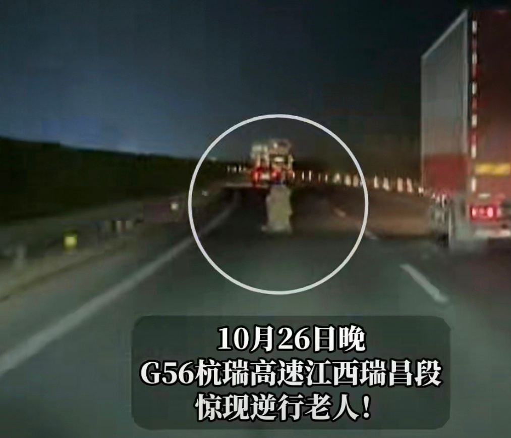 武汉网友高速上遇逆行老人太惊险！老人高速逆行推车，每一帧画面都让人揪心。幸好车主