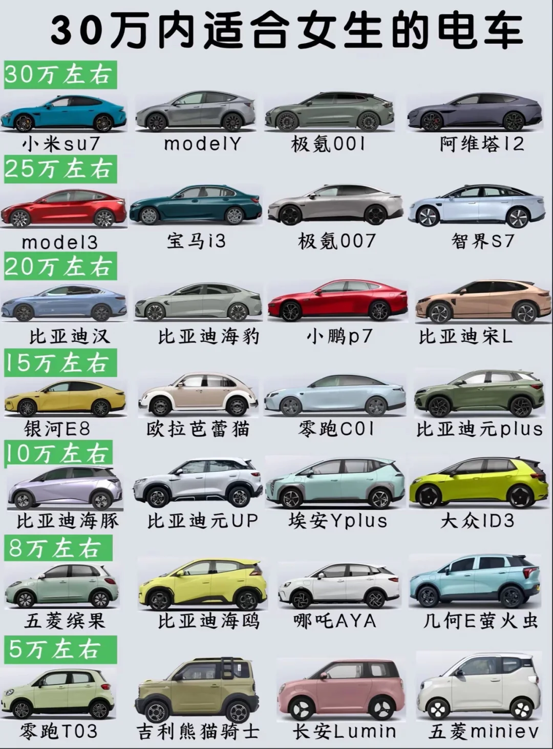 30万内适合女生开新能源电车，你会怎么选？