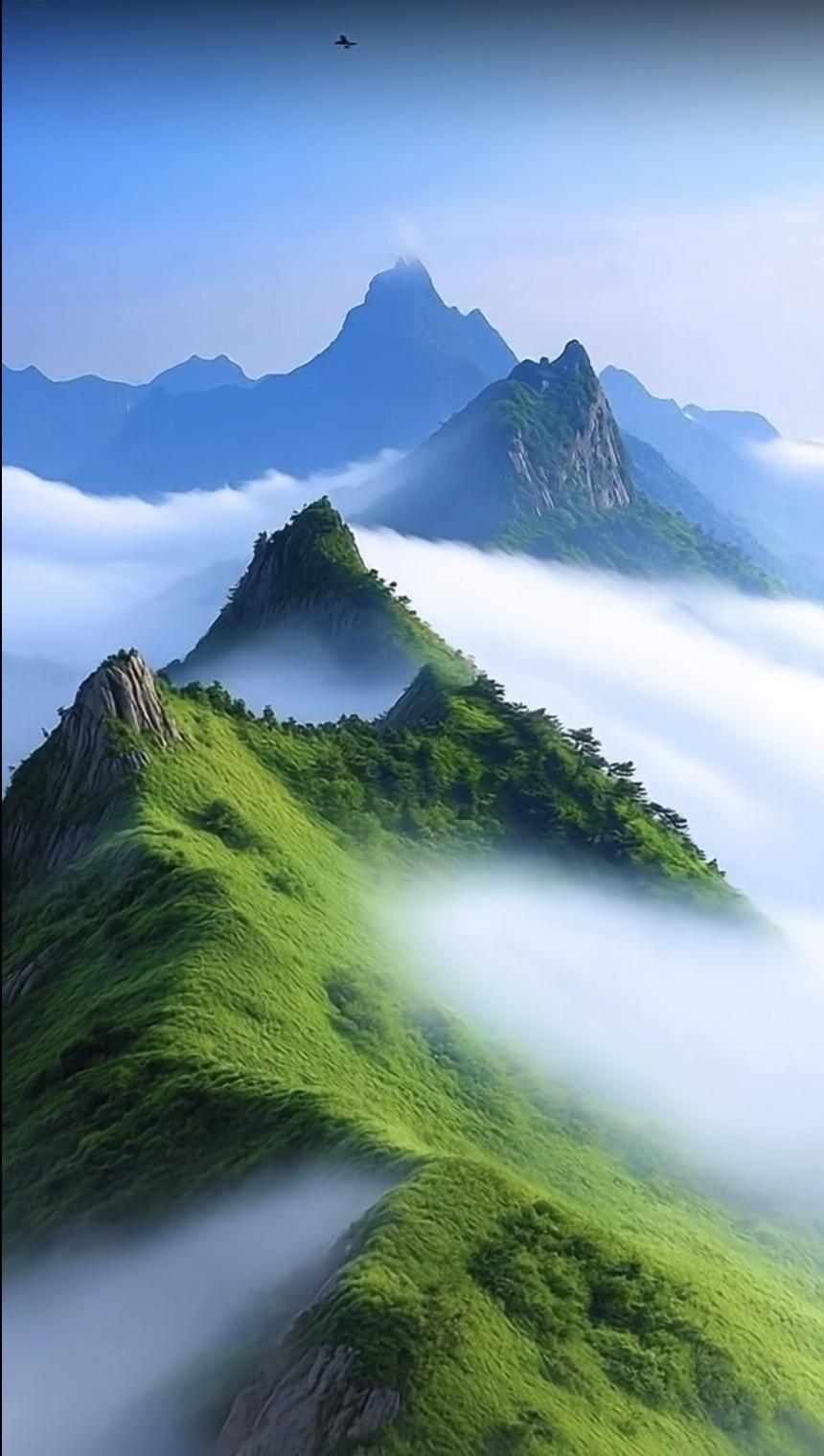 上联：遥望青山云雾绕
下联：醉眠野石水流声