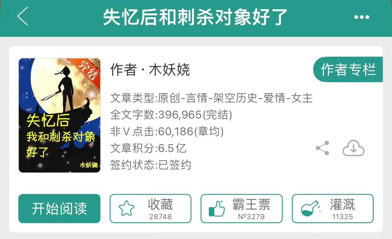 小说推荐：《失忆后和刺杀对象好了》 作者:木妖娆简评：戏精女杀手vs冷酷锦衣卫，