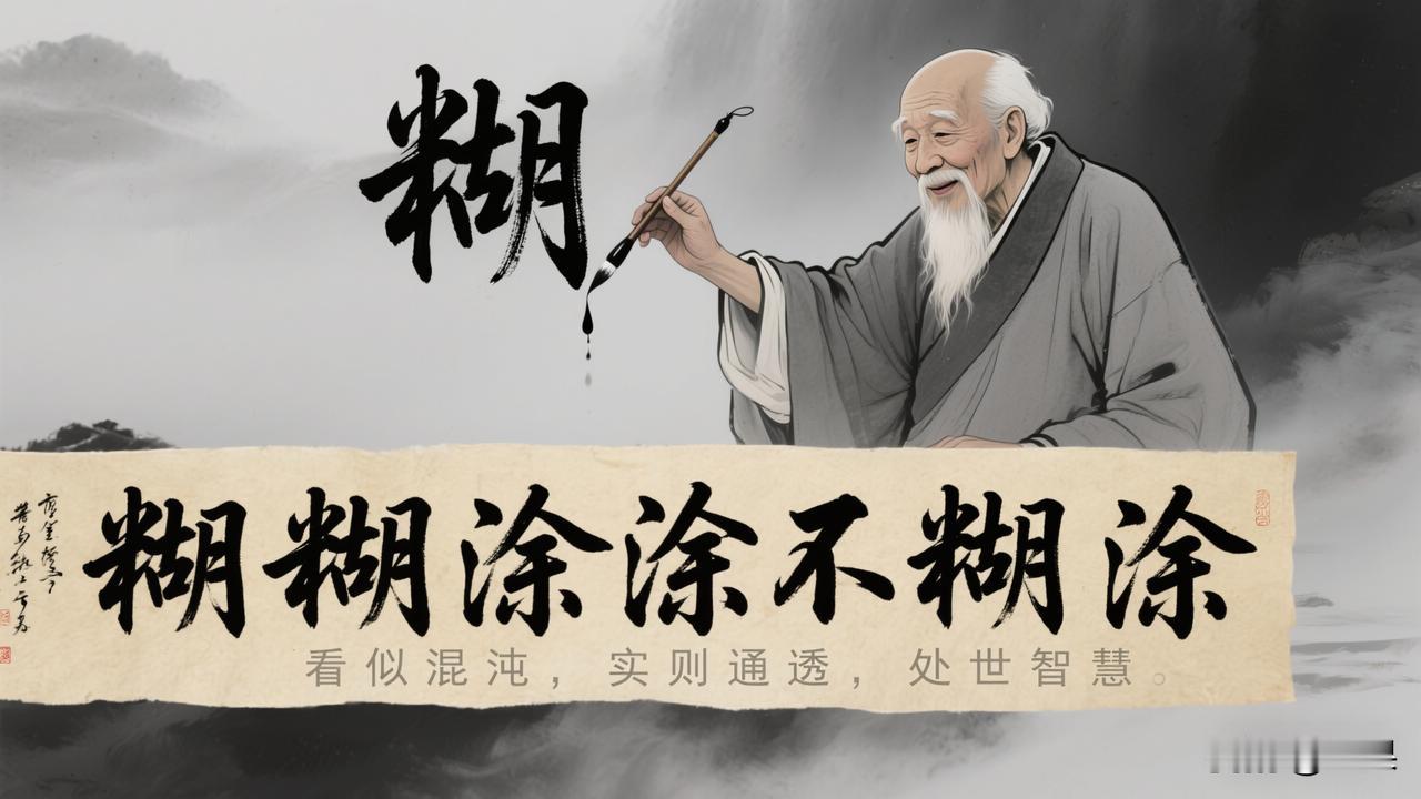 赏析：这幅下联“糊糊涂涂不糊涂”与上联“清清楚楚不清楚”相映成趣。上下联均通过词