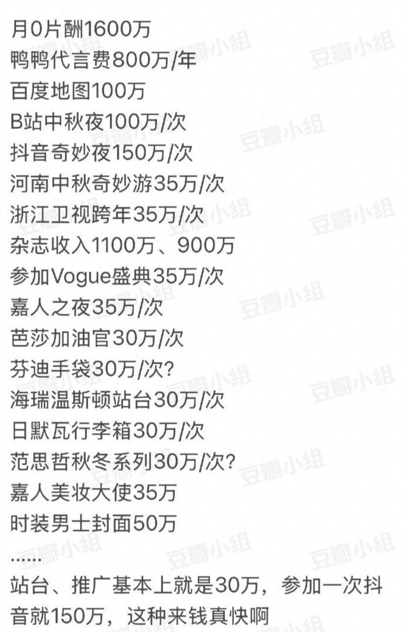 鞠婧祎 收入明细看酸了多少人？看看两年前明星收入排名就更酸了，年收入都是以亿为单