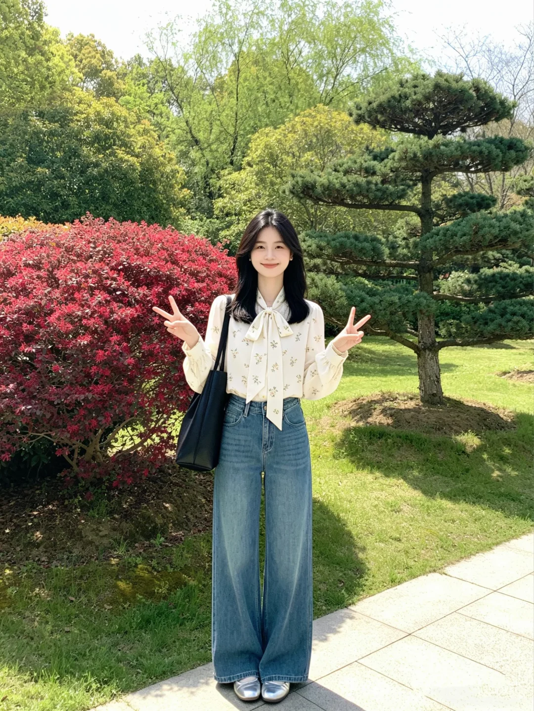 碎花小衫+牛仔裤👖不会出错的通勤搭配