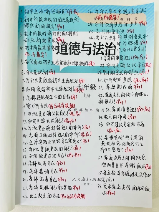 新七上道法真恶心，反反复复就考这52个问题