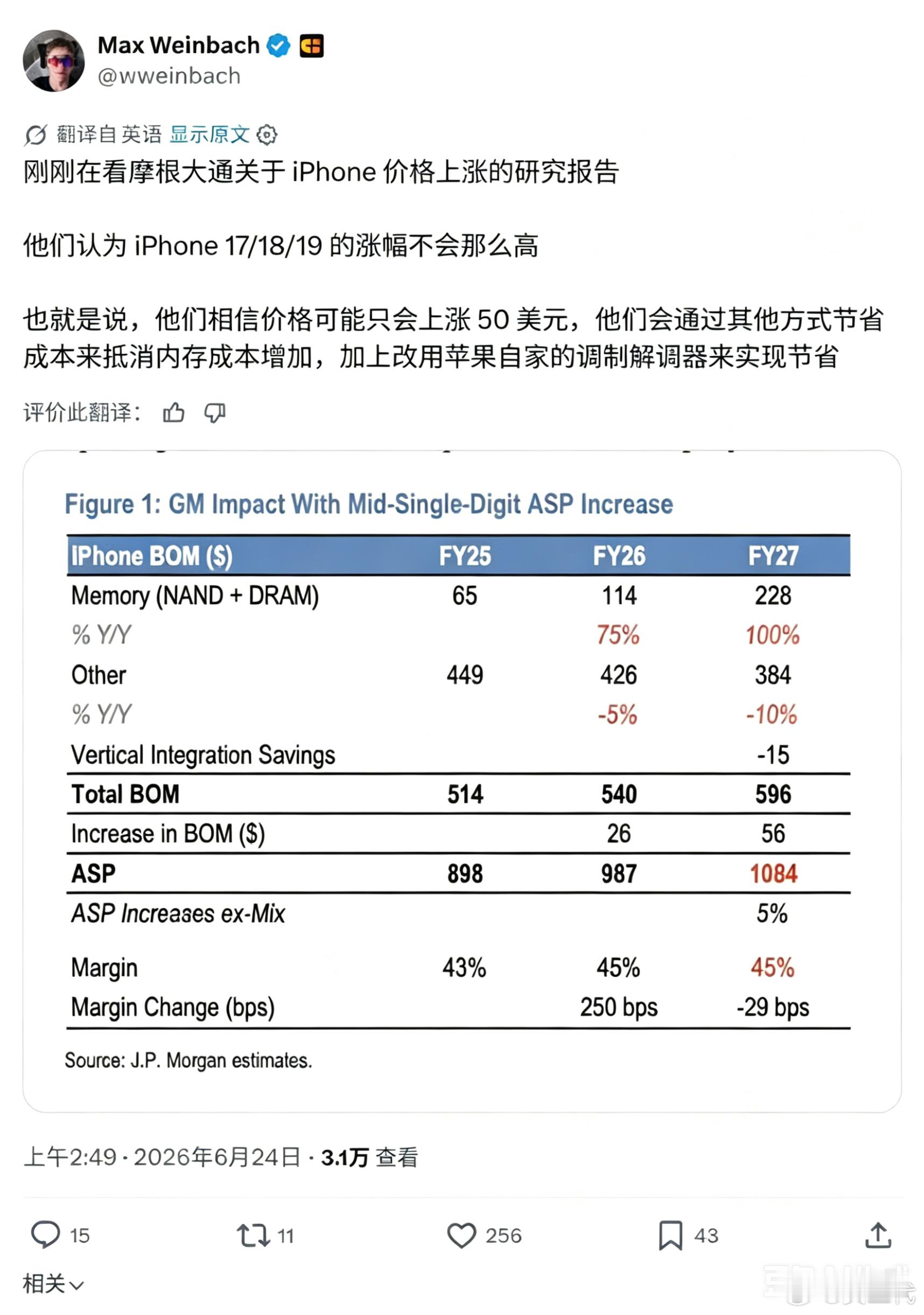iPhone18Pro或温和涨价苹果的硬件利润应该是手机行业中最高的，少涨点意思