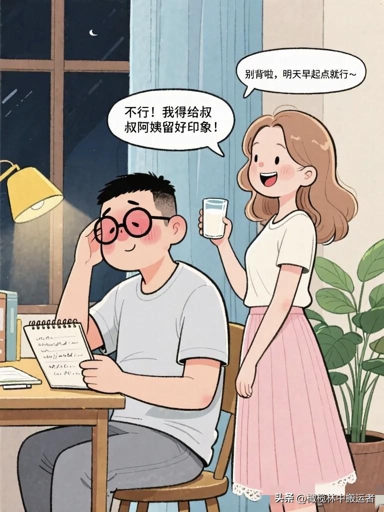 搞笑漫画：老婆第一次带我回家，我提前背了一晚上的夸赞话术。进门就说：“叔叔阿姨好