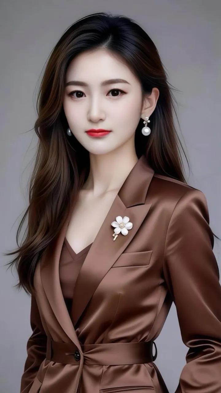 优雅职场风，温柔白花配，红唇显气质！