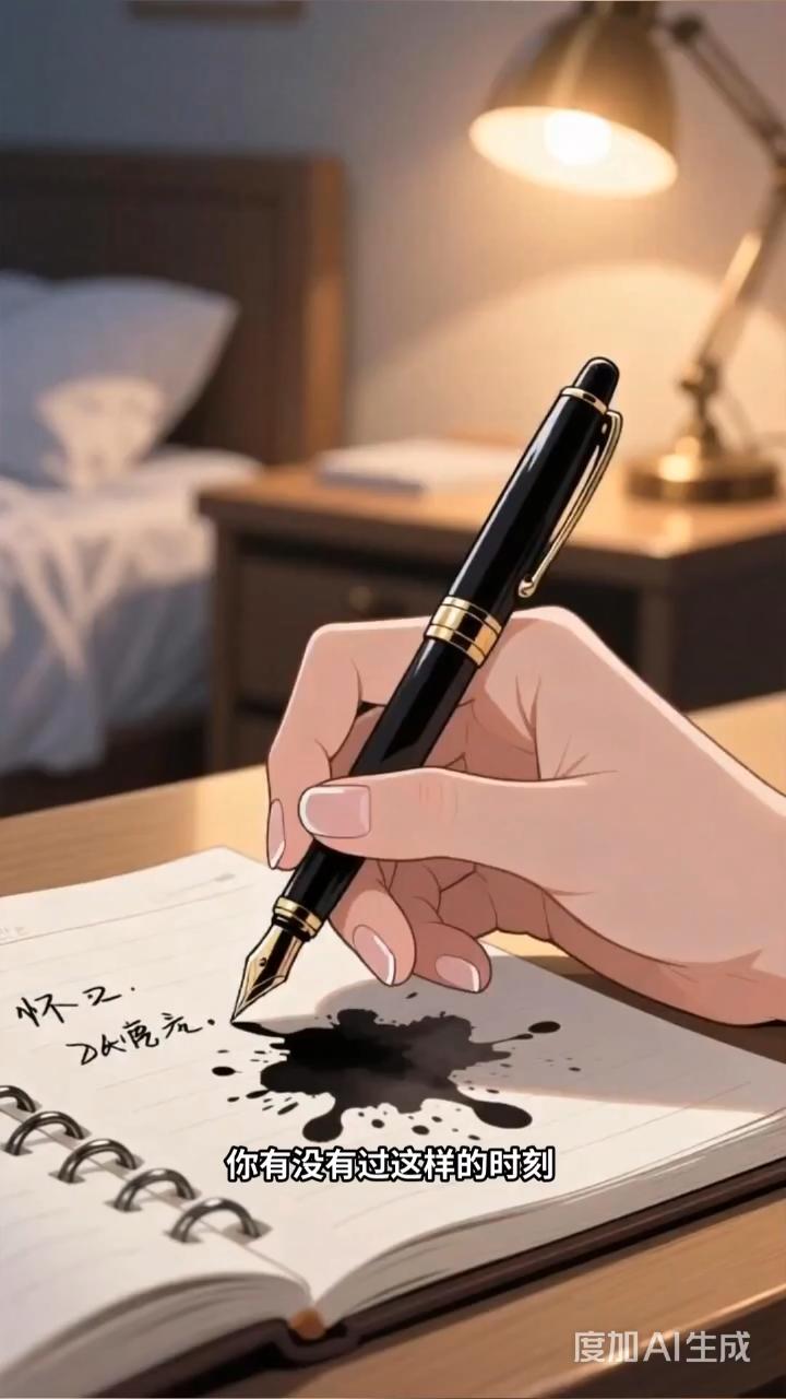 深夜写作，本是灵感与文字共舞的美妙时刻，可墨水乱溅就像一场突如其来的小闹剧。我想