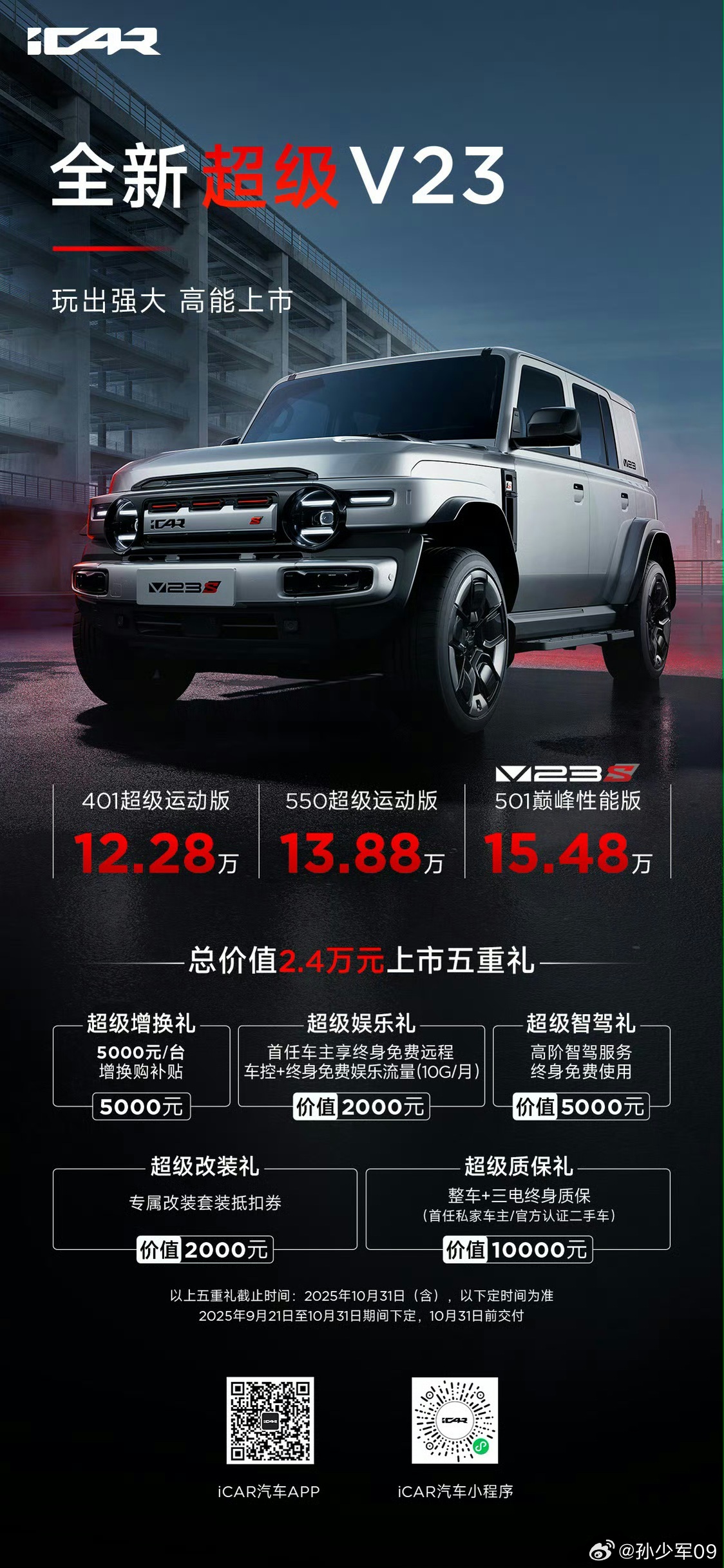 全新iCAR V23 起步价12.28万这车之前每个月能卖6000台，说明细分需