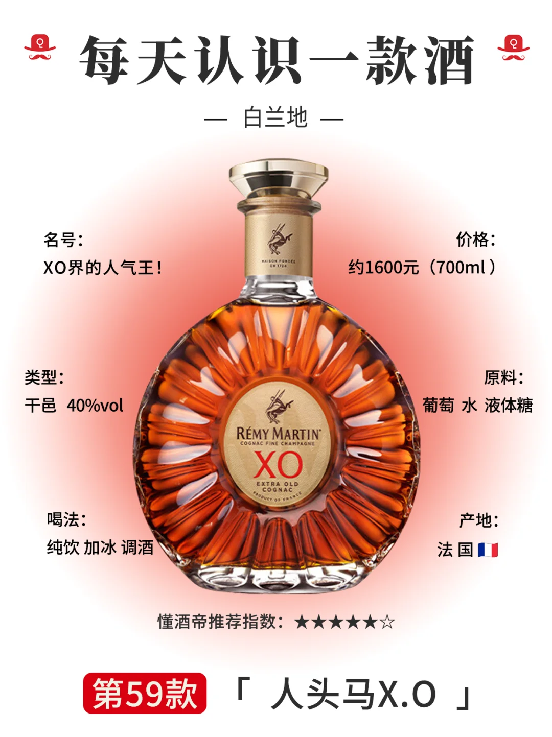 每天认识一款酒〡人头马XO🥃XO界人气王‼