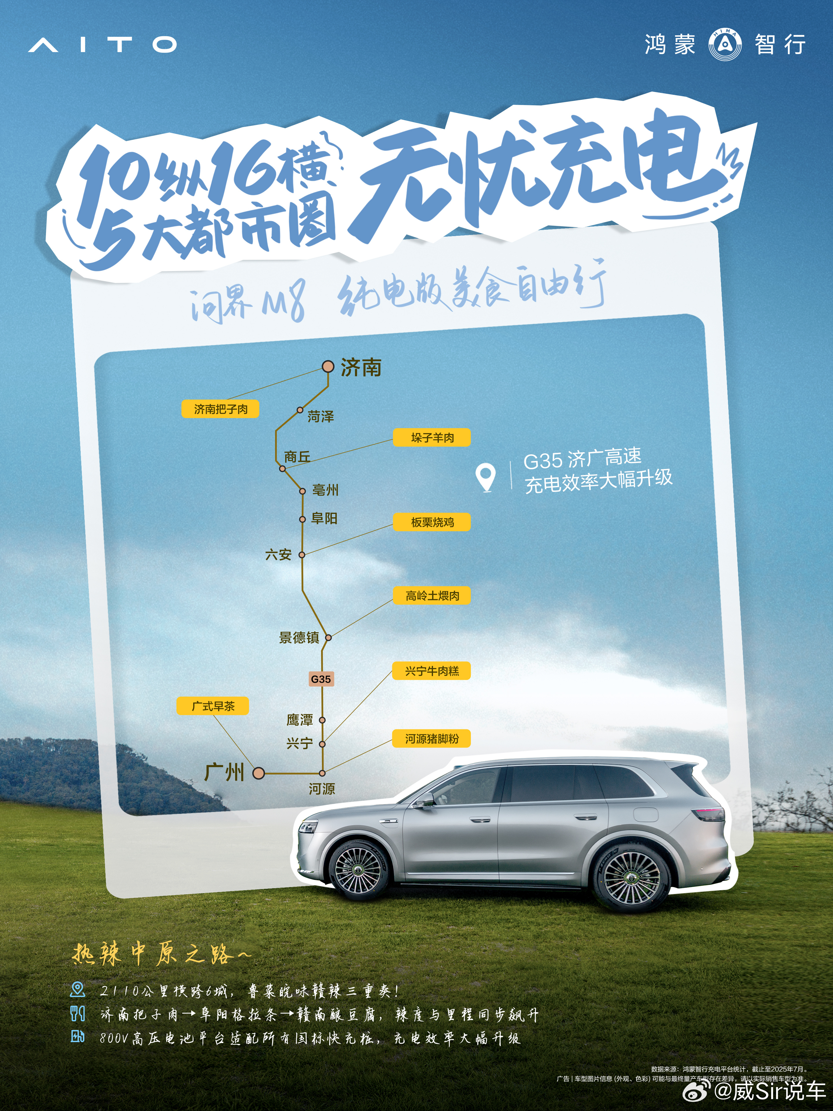 鸿蒙智行超广充电桩网络横纵联合，全程补能无忧，开问界M8，全家出游，尽兴享受。问