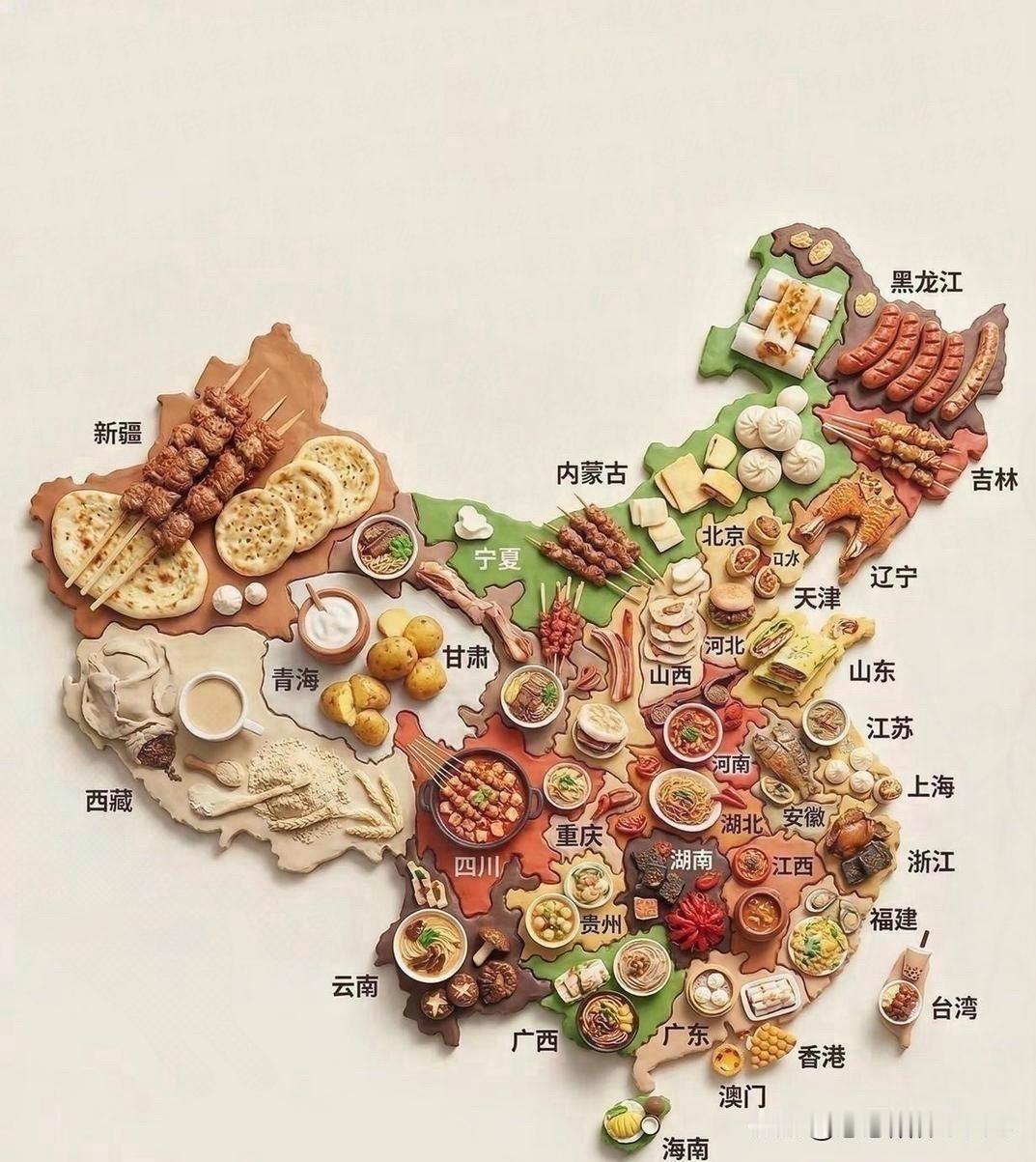 谁见过这么有意思的中国地图！把每个省份的特色美食都摆了出来，看得人垂涎三尺。
说