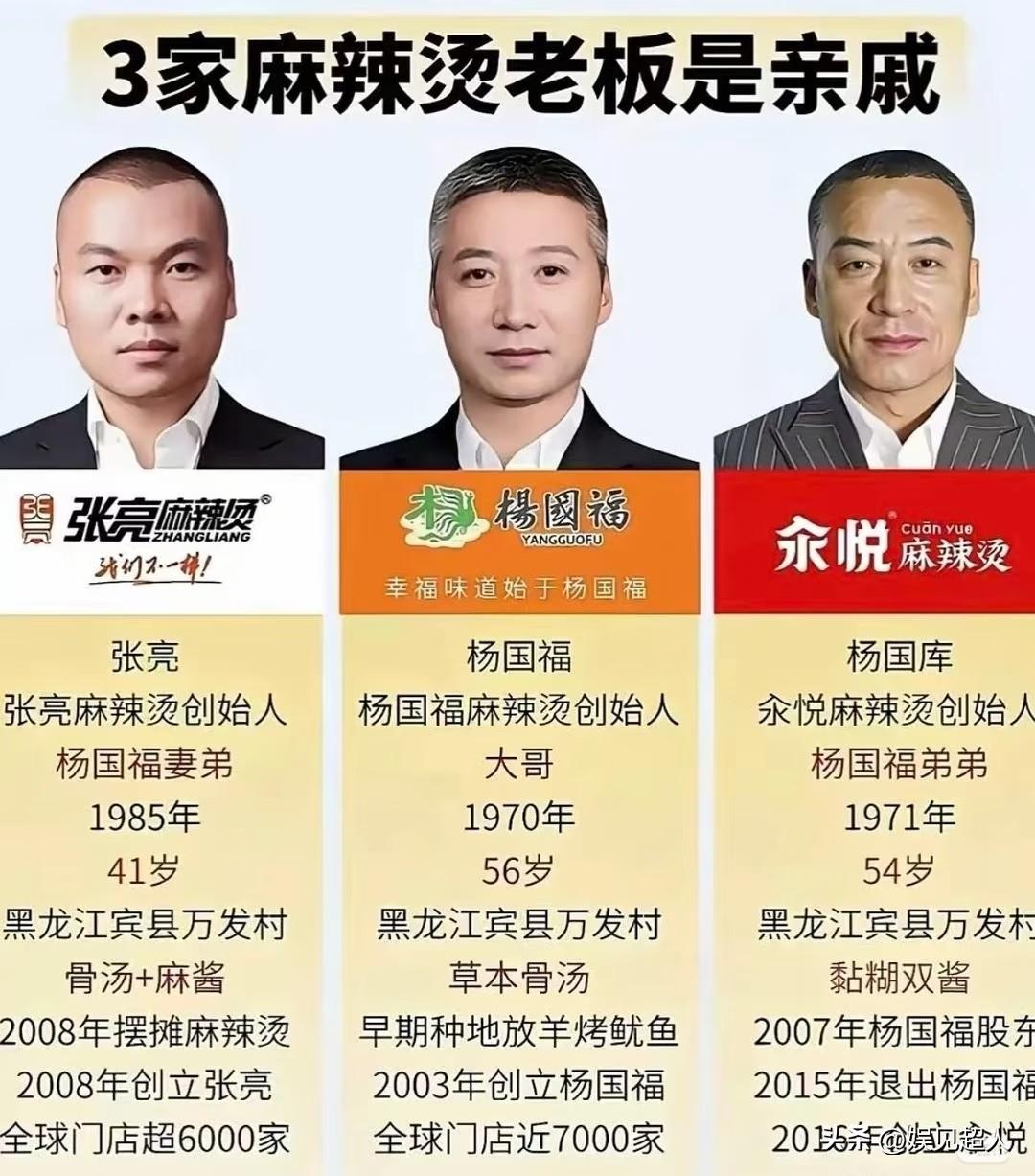 咱们平时经常去吃的张亮麻辣烫、杨国福麻辣烫、还有那个余悦麻辣烫，这三家背后的老板