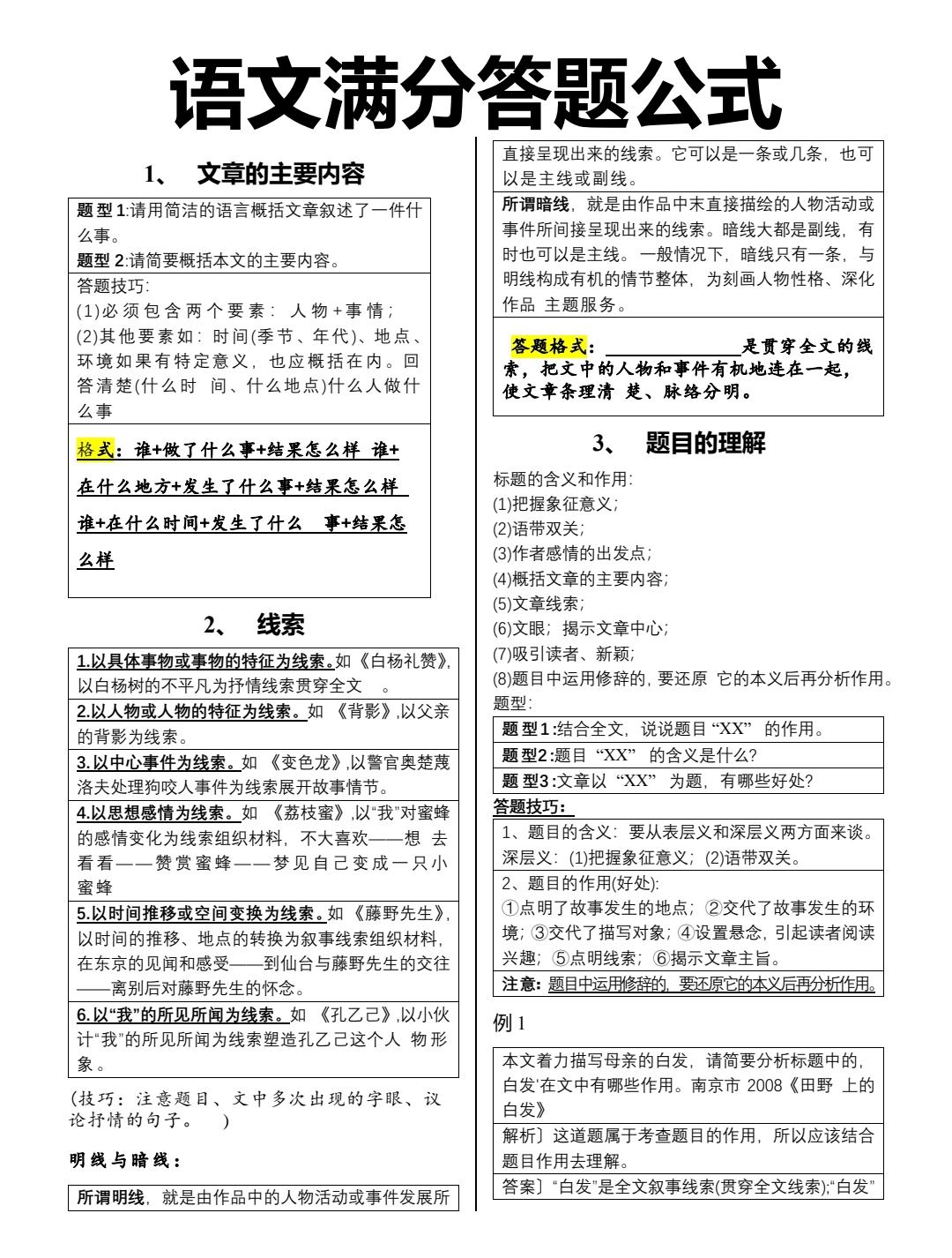 终于有人把语文满分答题公式说清楚了
