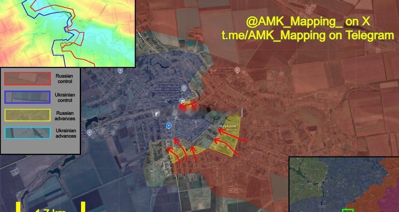 胡利亚伊波尔方向，随着乌军在该市防御的持续崩溃，俄军继续在胡利亚伊波尔推进。
