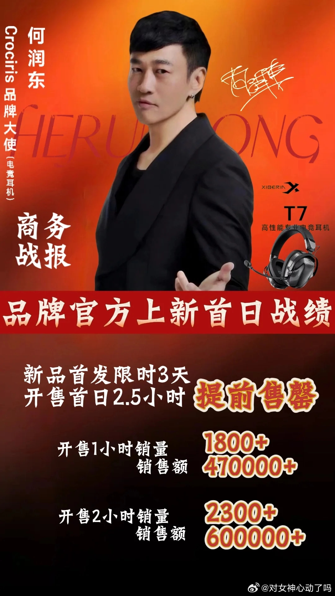 何润东出商务战报了，原定6.1结束的提前售空，开售一小时47w，2小时60w