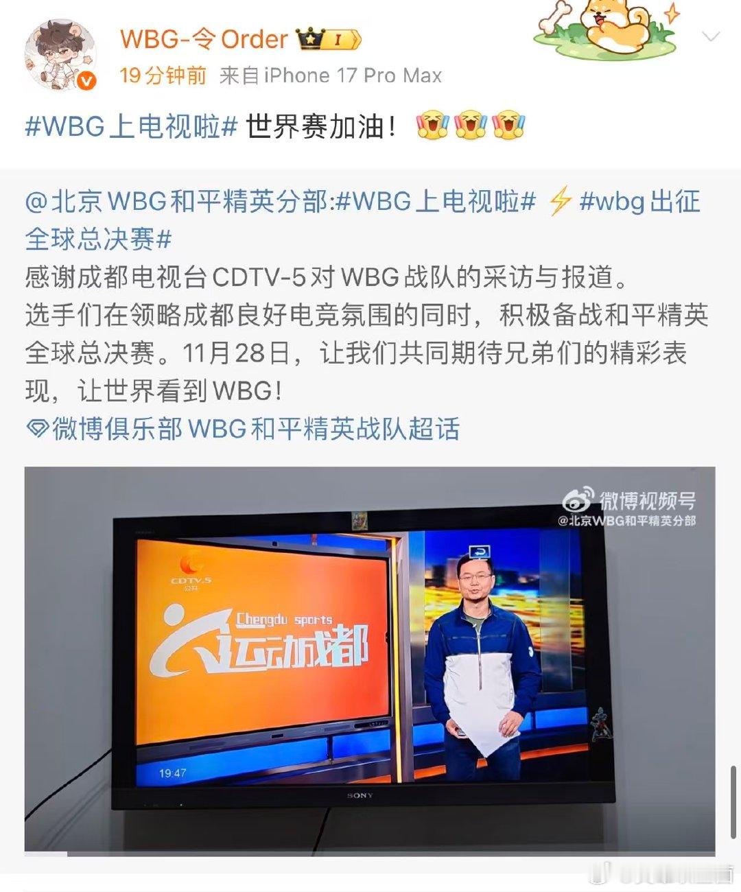 谁懂啊！WBG 真的上电视啦！这波必须支持！ 