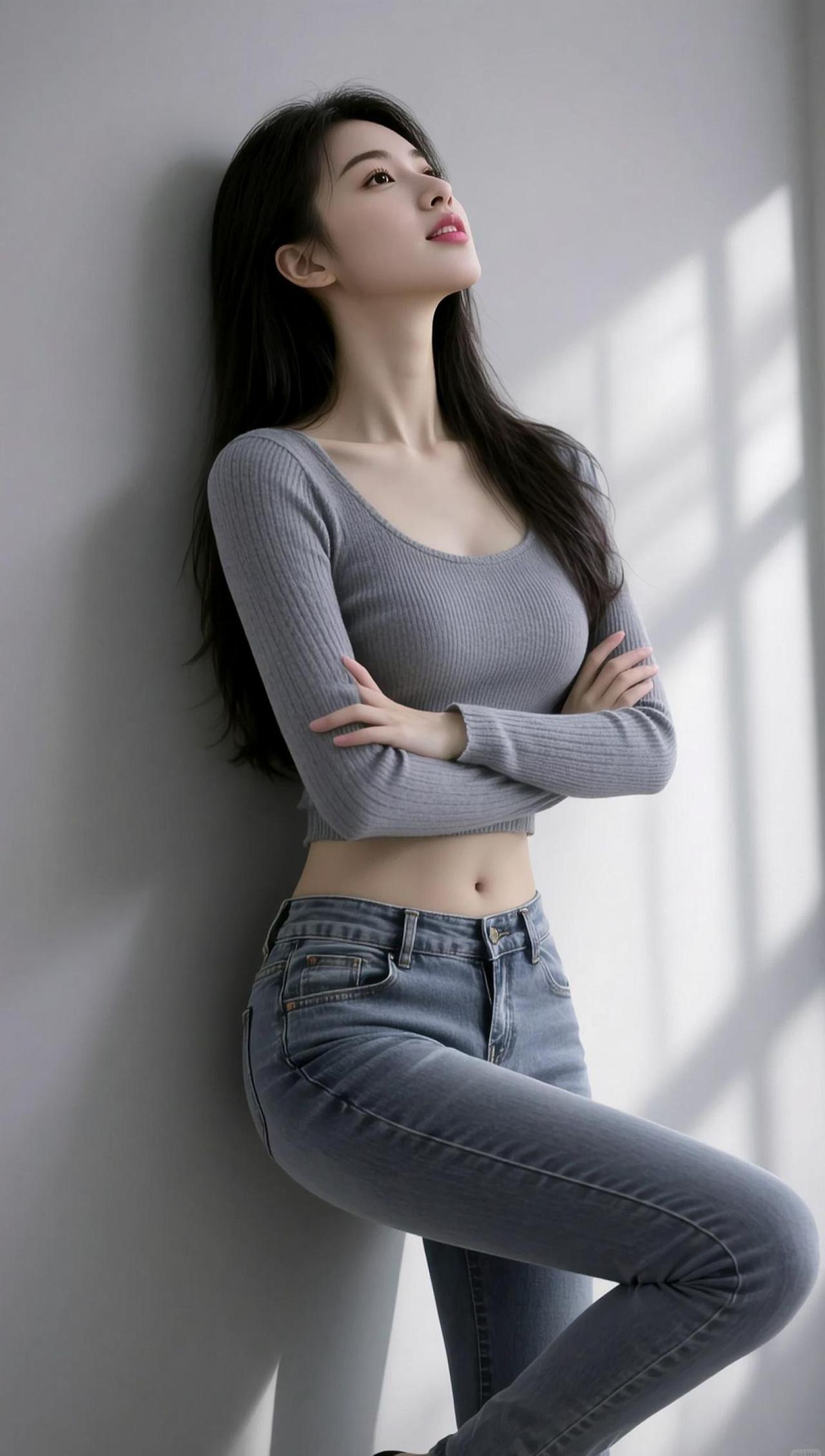 AI简约风写真 随变ai随便玩 紧身牛仔裤 性感牛仔裤