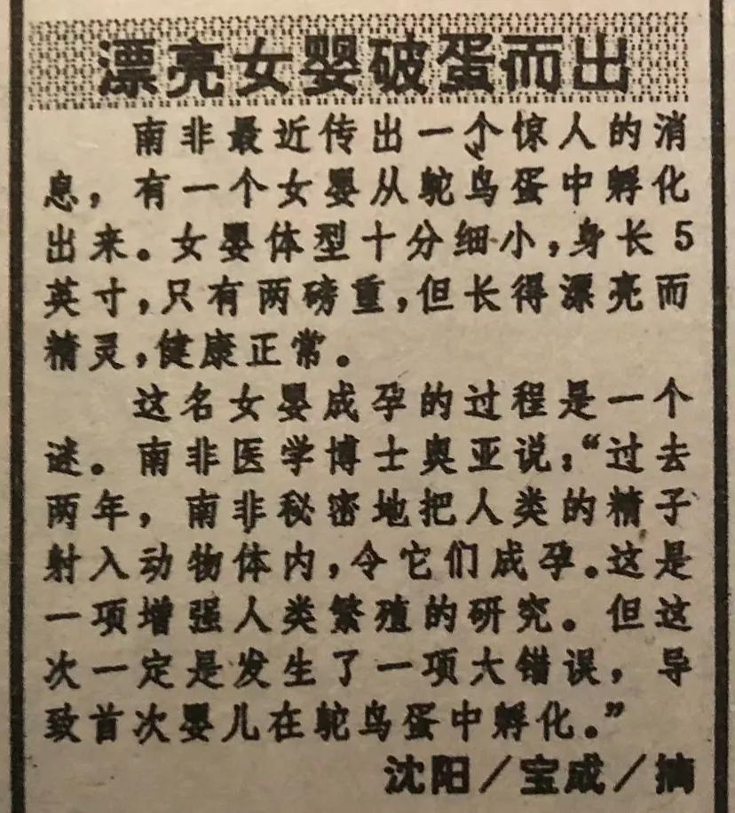 1993年6月5日剪报:漂亮女婴破蛋而出