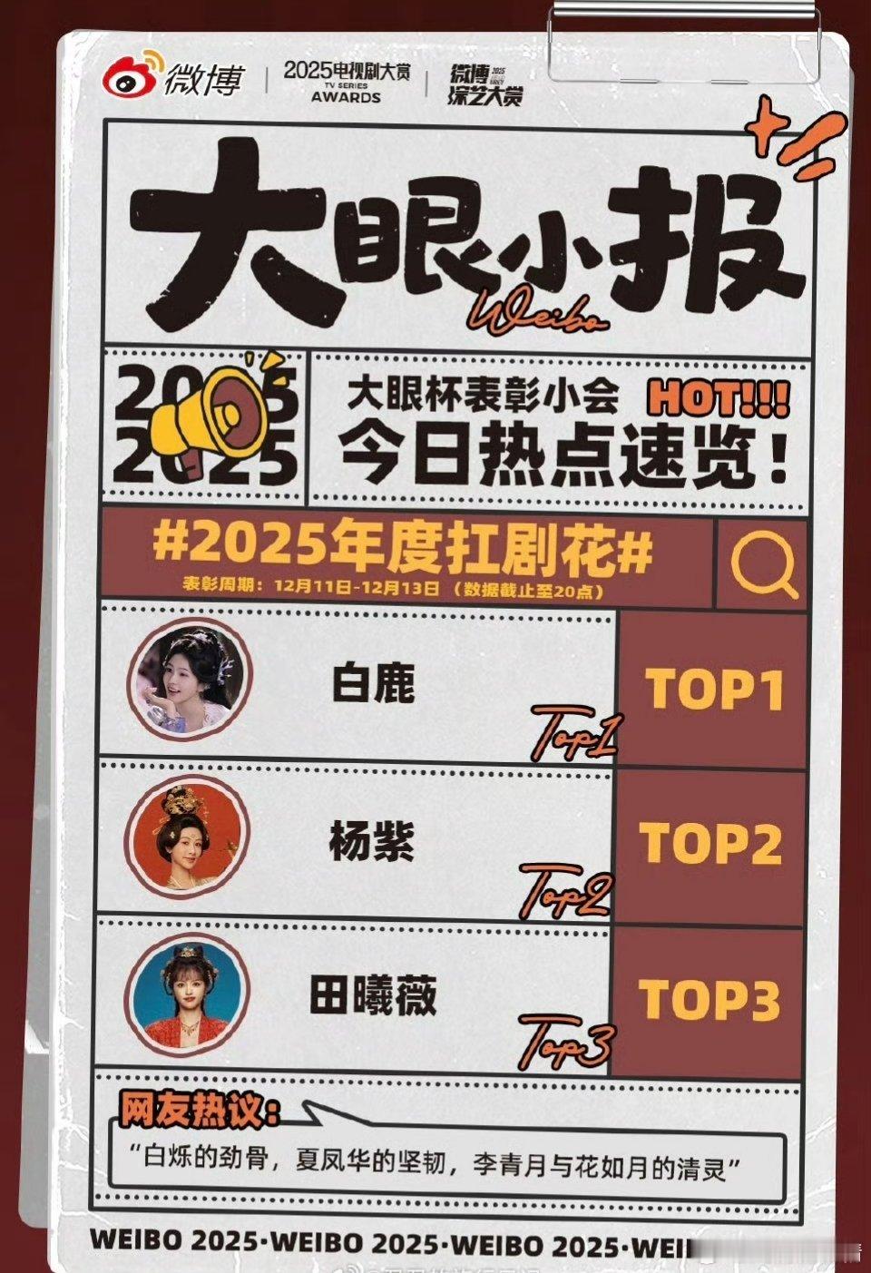 微博2025年度扛剧花，白鹿居然第一