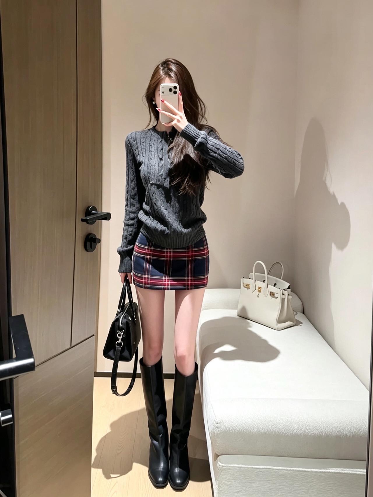 今日份学妹风穿搭 甜酷感ootd 韩系穿搭对镜拍 学院风穿搭 韩系学院风穿搭yy