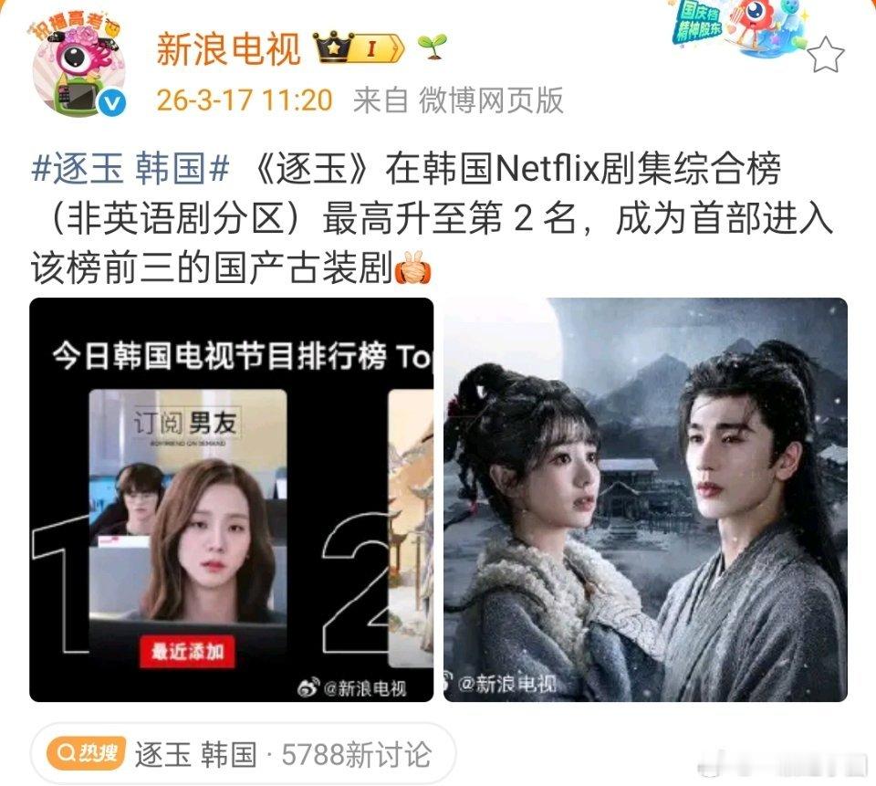 逐玉 韩国《逐玉》成为首部进入韩国Netflix剧集综合榜前三的国产古装剧！又创