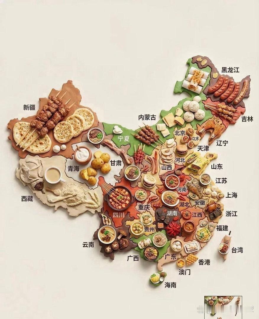 这地图太绝了，一眼就能看懂大中国美食文化 ​​​