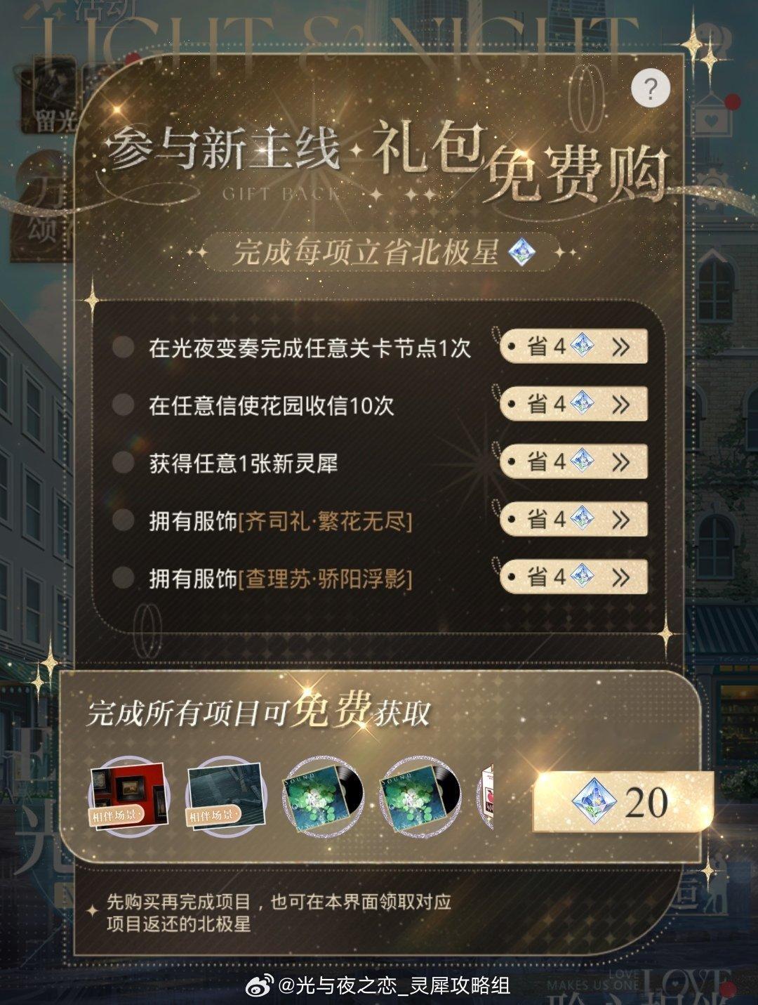 #超话创作官##游园集结令##光与夜之恋# 集礼特惠 | 参与新主线 礼包免费购