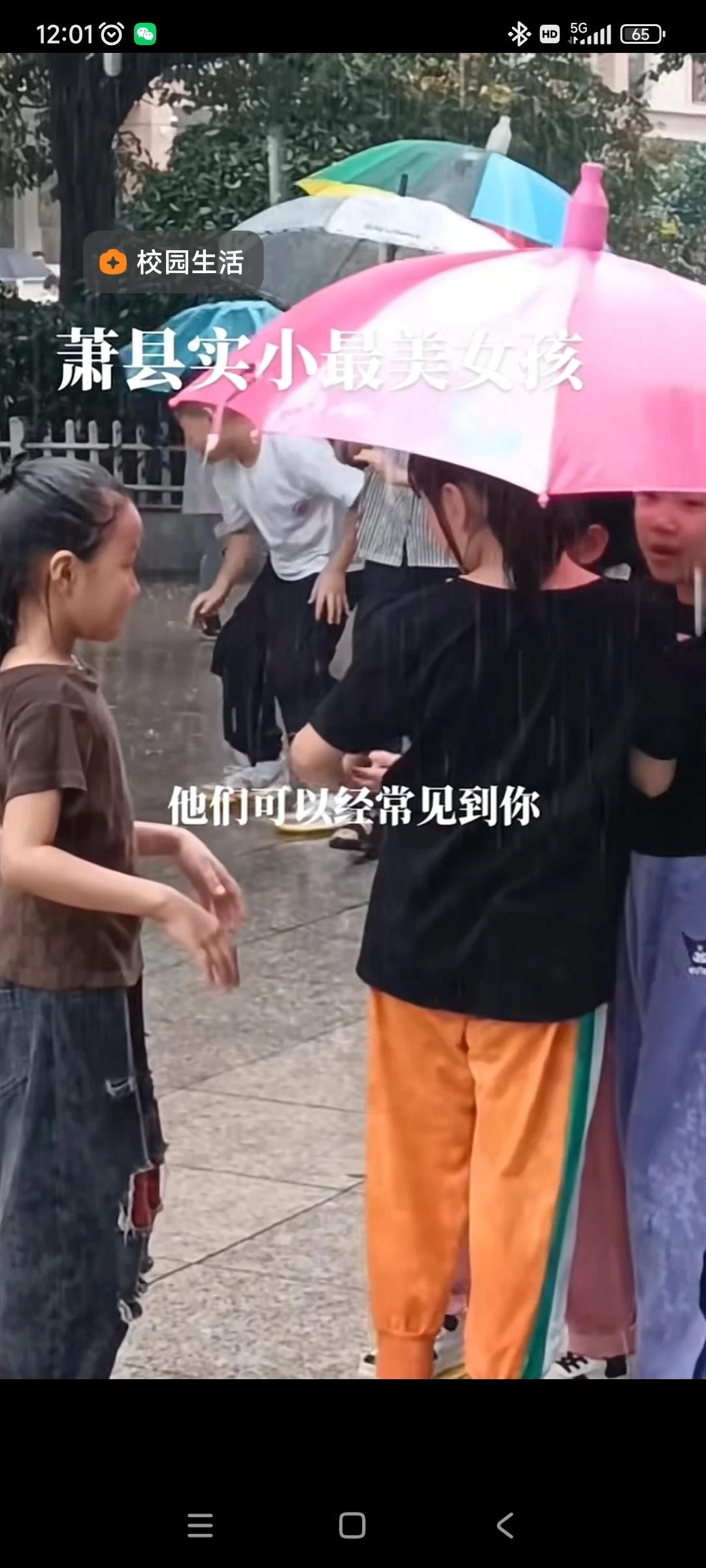 一个拉拽、一个摸头搭肩。
雨伞挡下的不仅仅是雨水，伞下是融入，是接纳，是友谊。