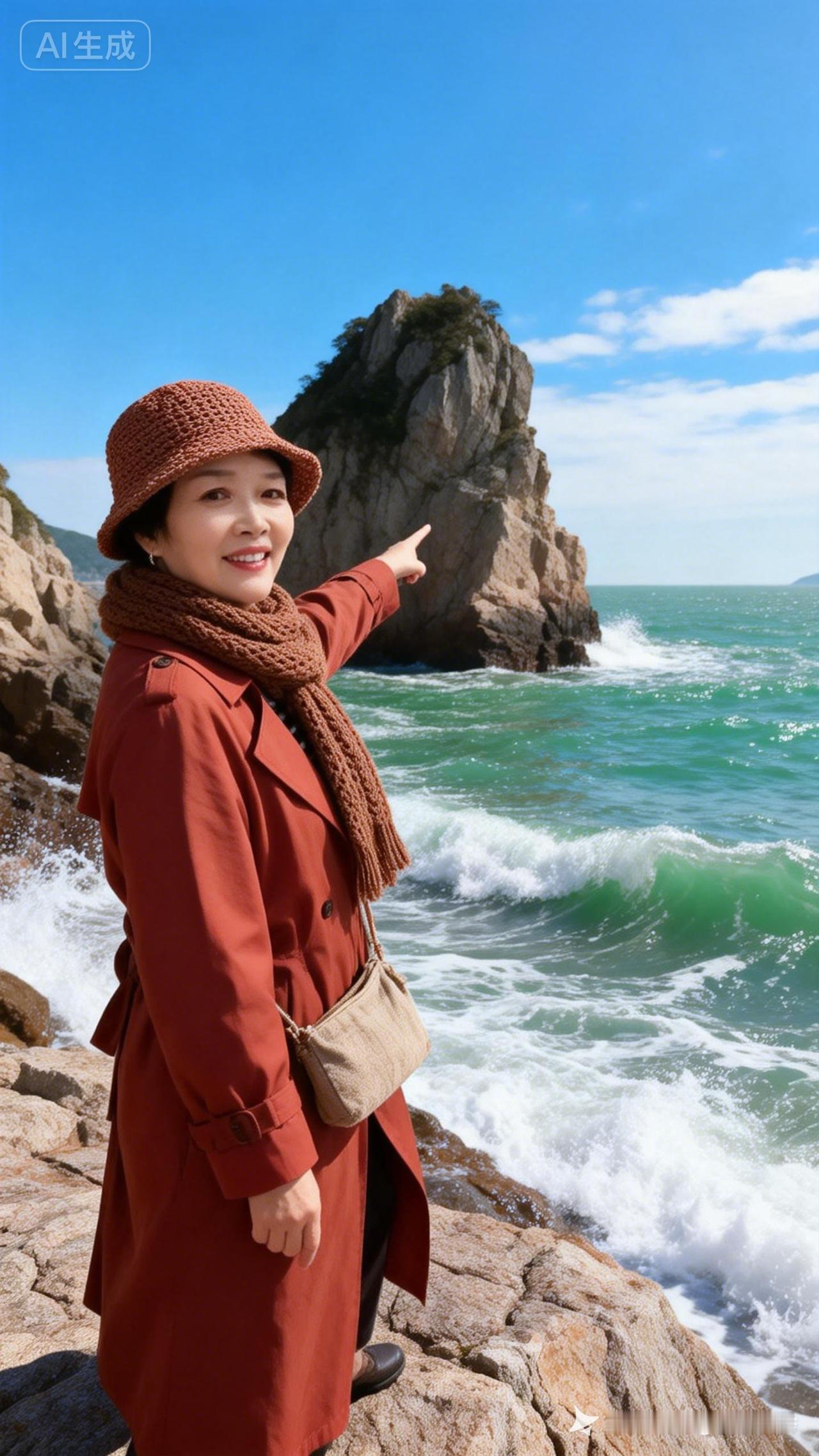 海边漫步，阳光明媚，心情舒畅！🌞🌊👩‍🦰