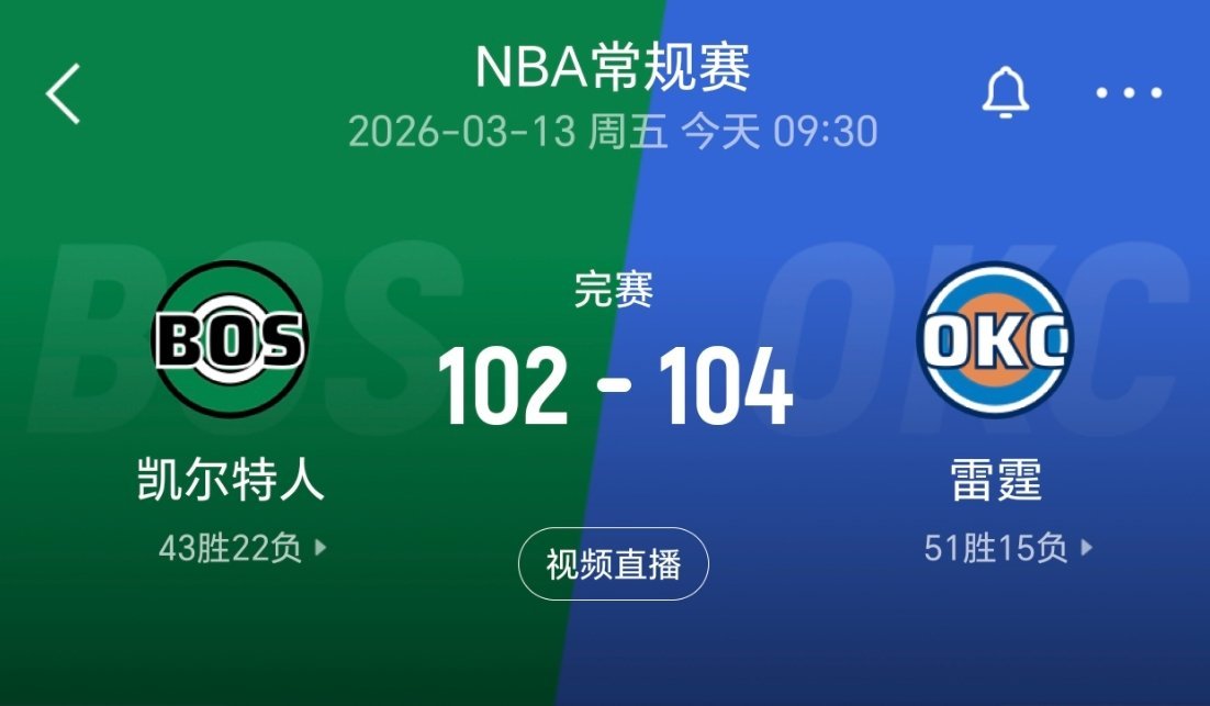 雷霆罚球绝杀凯尔特人！凯尔特人vs雷霆