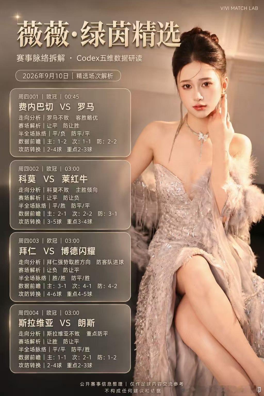9月10日欧冠焦点夜，拜仁与曼联领衔出战。今晚共7场比赛，虽数量不多，但信息集中