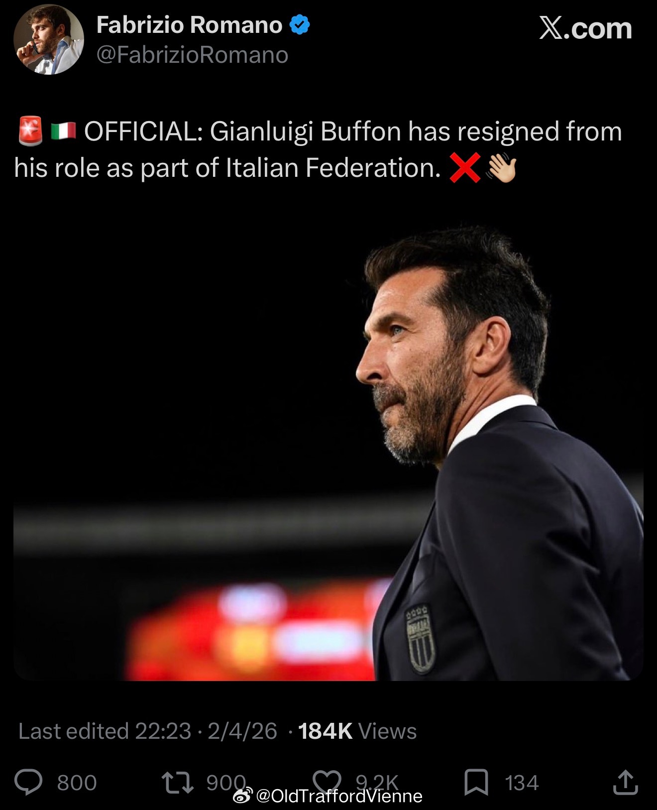 布冯也从意大利足协辞职了这一届都丢官儿否则不好给球迷交代 