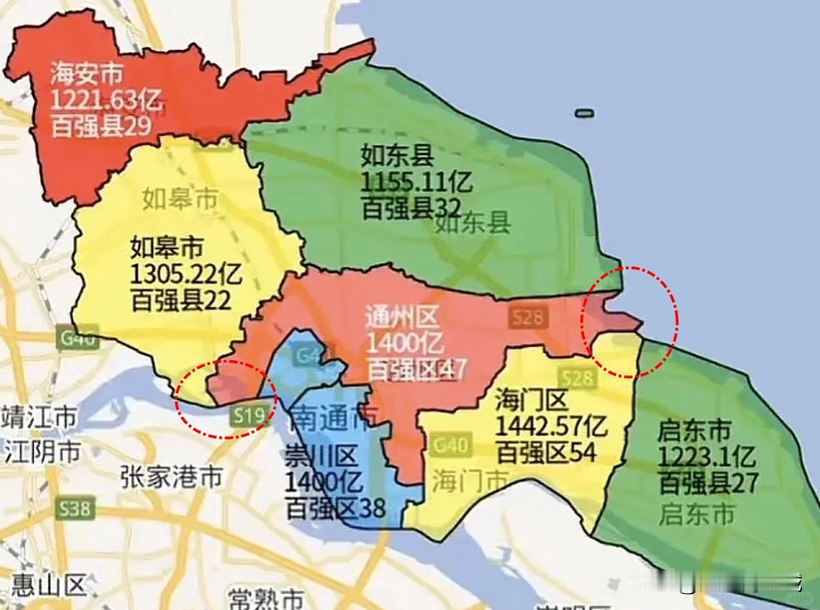 南通的南三县，居然全部既靠江，又靠海！

印象中，南通的启东，应该是一座三面环水