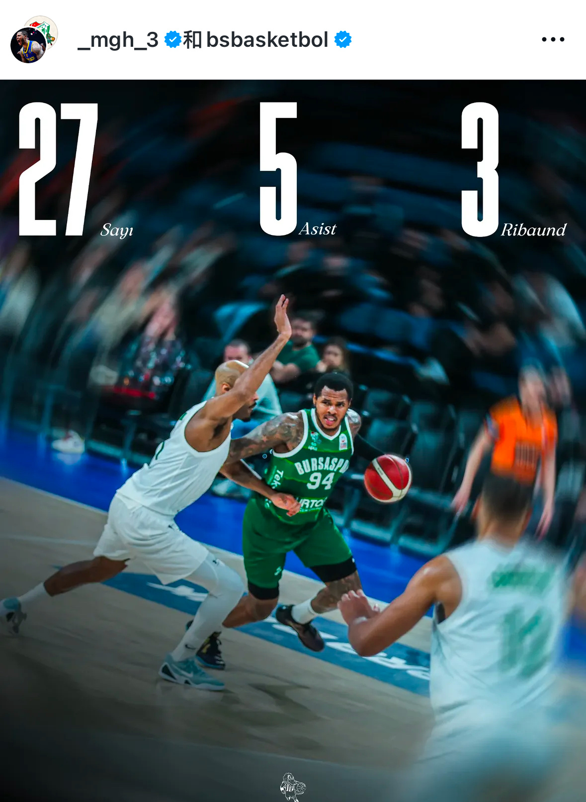 马库斯亨特发挥神勇11中9得到27分5篮板3助攻率队险胜对手布尔萨体育也凭借这场