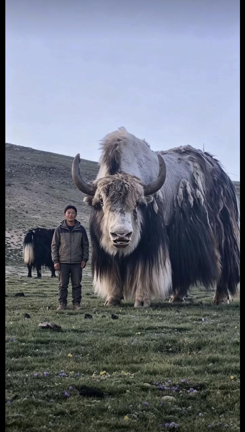 网友分享自己和野牦牛的合影，这张图片是真的吗？

据网友介绍，这张图片是在甘肃天
