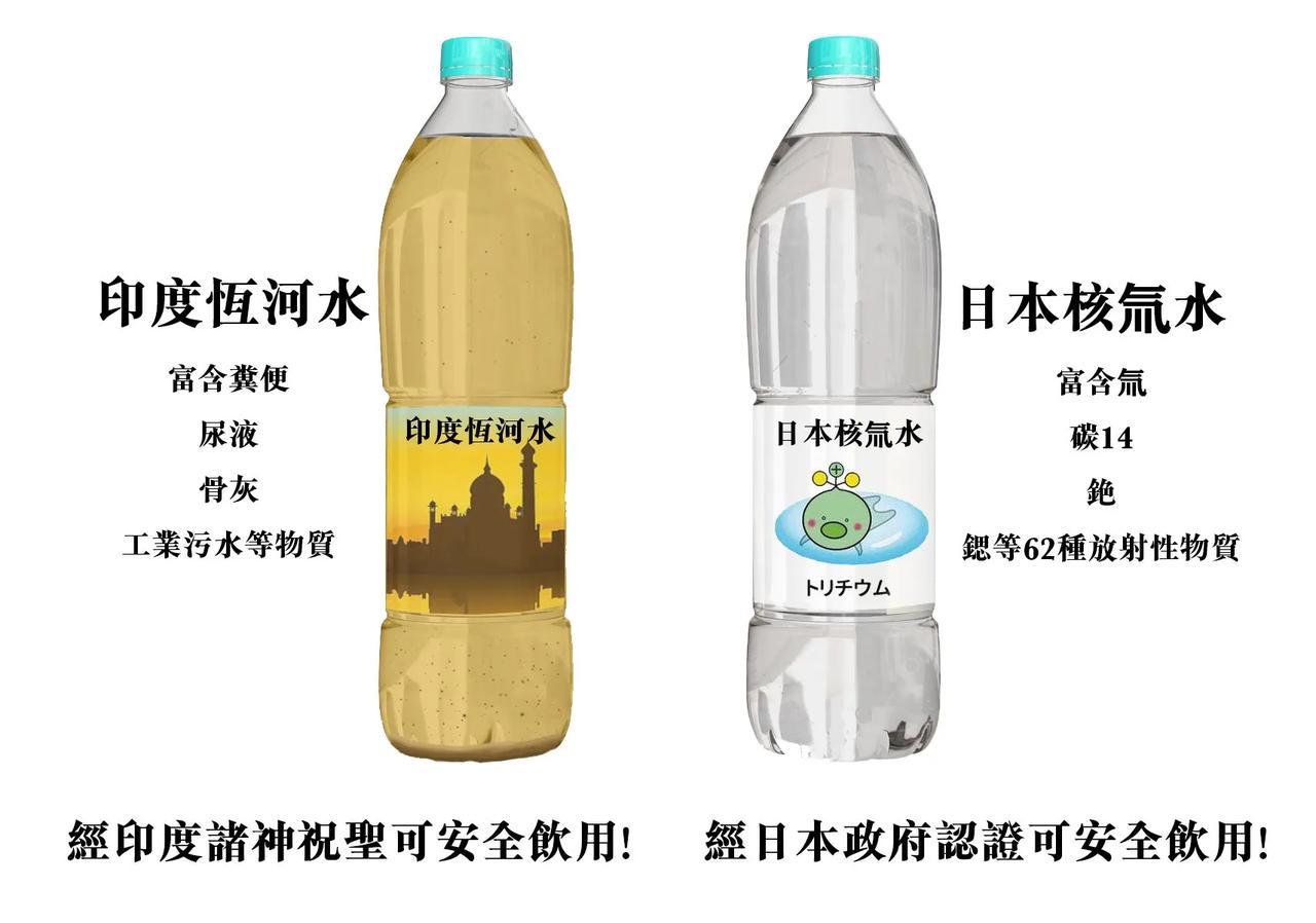 假设你在沙漠中极度口渴，有3瓶水供你选择。
一瓶是印度恒河水，
一瓶是日本核污水